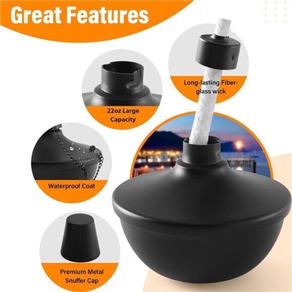 4Pack Metal TableTop Torches,22oz Citronella Torches for Outside,RefillableFlame - Picture 3 of 7